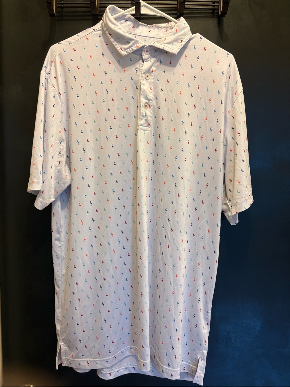 Tailor Byrd White Performance Golf Polo Men’s XL Colorful Flamingo Discontinued